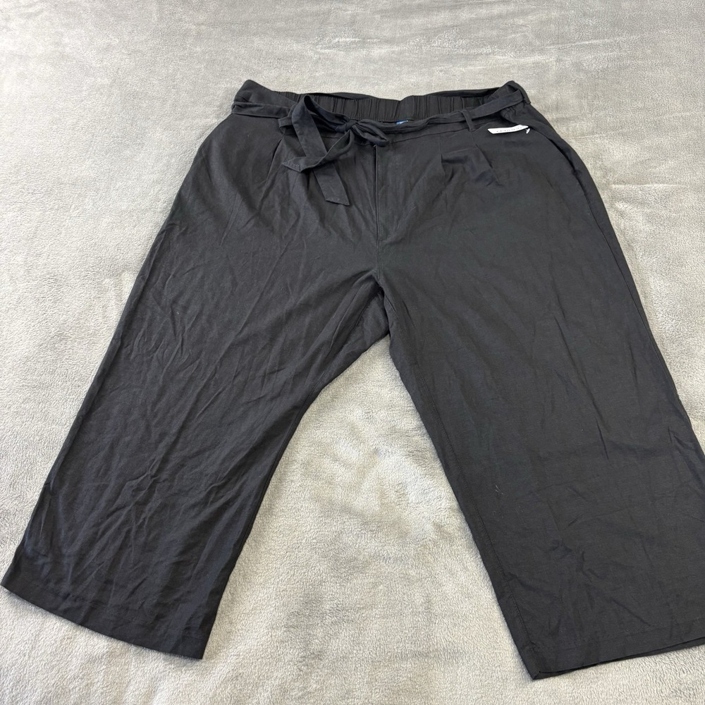 Old Navy Pants Womens 3X Black High-Waisted Linen-Blend‎ Cropped Wide-Leg Casual
